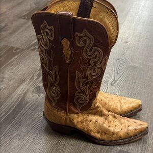 Lucchese Two-Tone Brown and Tan Ostrich Western Heeled Boots